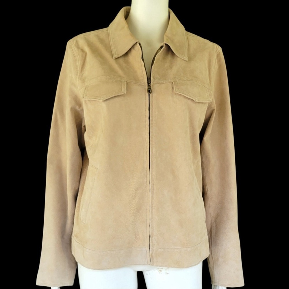 Women’s Denim & Co. Genuine Leather Suede Zip Up Jacket Coat Size Large NWOT